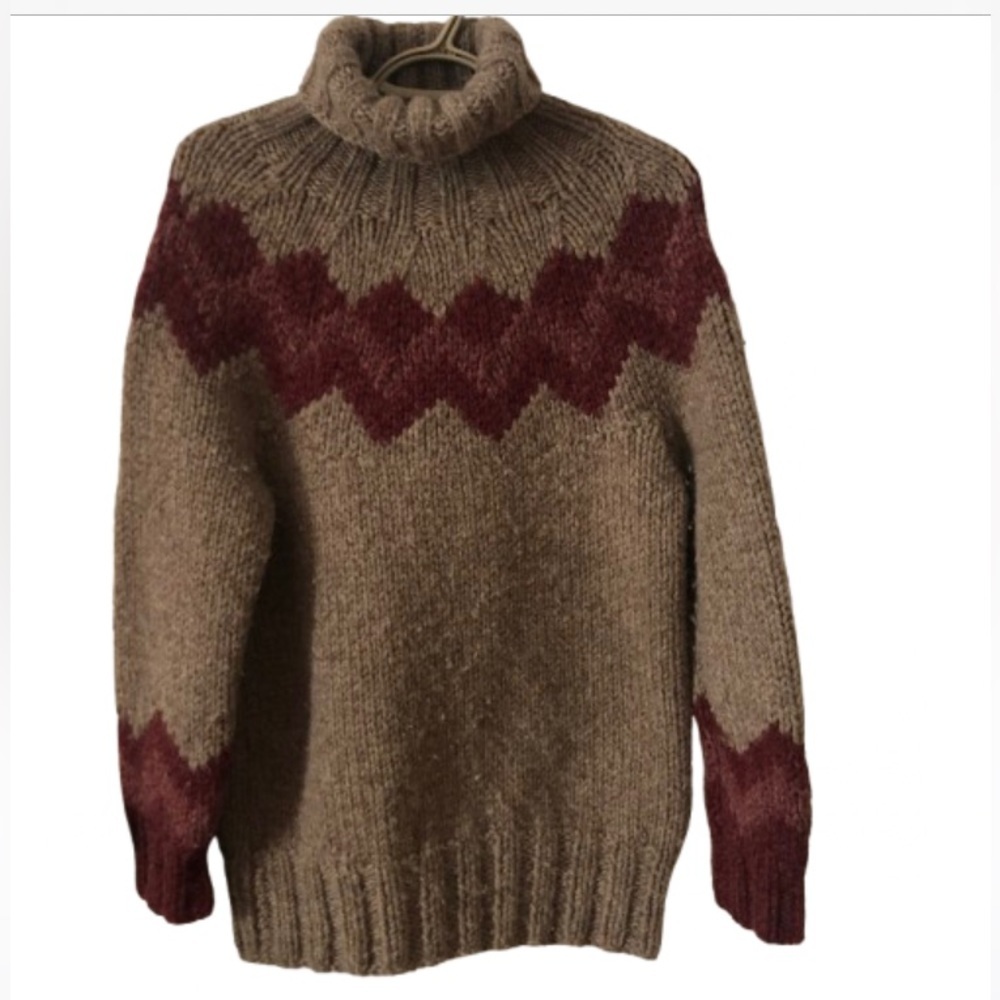 Vintage Hand Knit Fair Isle Wool Turtleneck Sweater Medium